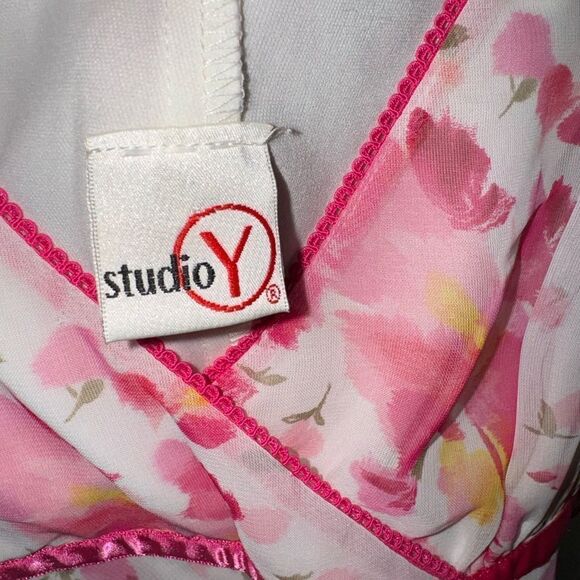 Vintage Y2K Studio Y Dress Size 13/14 Pink White Floral Sleeveless with ribbon - Picture 6 of 7